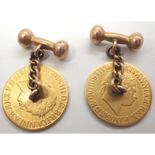 31 - Pair of George III sovereign cufflinks with 9ct gold backs, 1817 and 1820, combined 18.9g. P&P Group... 