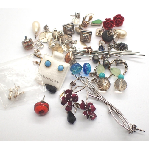 63 - Collection of mixed earrings to include stone set examples. P&P Group 1 (£14+VAT for the first lot a... 