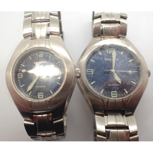 65A - Two Sekonda his and hers matching wristwatches, on stainless steel bracelets, working at lotting, bo... 