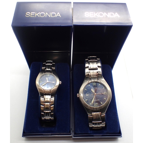 65A - Two Sekonda his and hers matching wristwatches, on stainless steel bracelets, working at lotting, bo... 