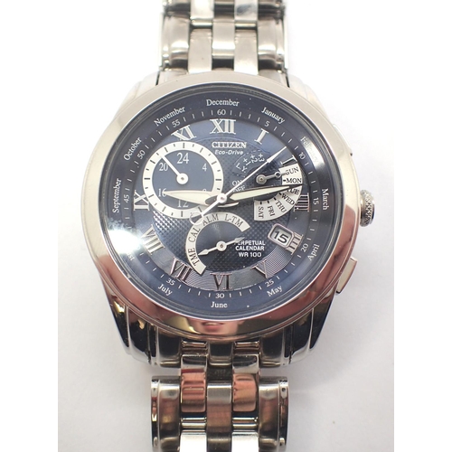 68 - Citizen; Eco Drive gents perpetual calendar wristwatch, on stainless steel bracelet, new in box with... 