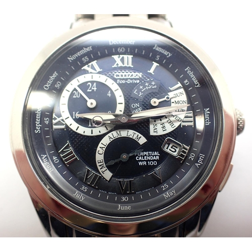 68 - Citizen; Eco Drive gents perpetual calendar wristwatch, on stainless steel bracelet, new in box with... 