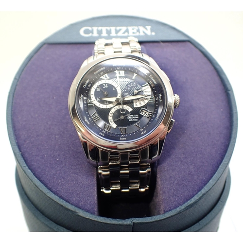 68 - Citizen; Eco Drive gents perpetual calendar wristwatch, on stainless steel bracelet, new in box with... 