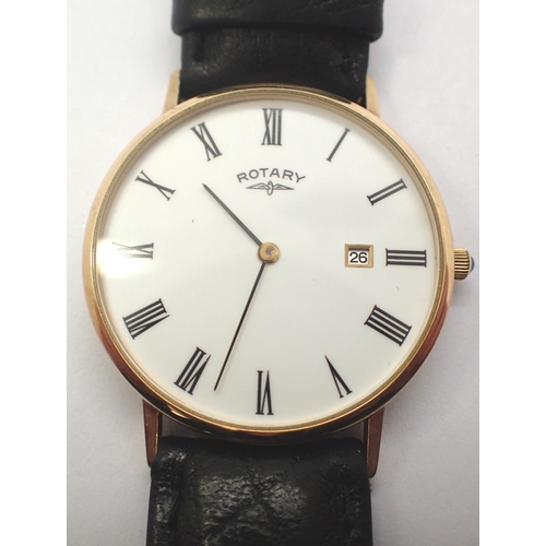 71 - Rotary; gents 9ct gold quartz wristwatch on a leather strap. Not working at lotting. P&P Group 1 (£1... 