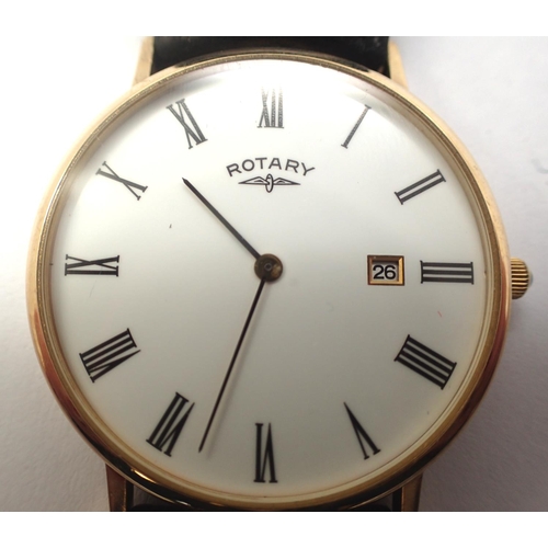 71 - Rotary; gents 9ct gold quartz wristwatch on a leather strap. Not working at lotting. P&P Group 1 (£1... 