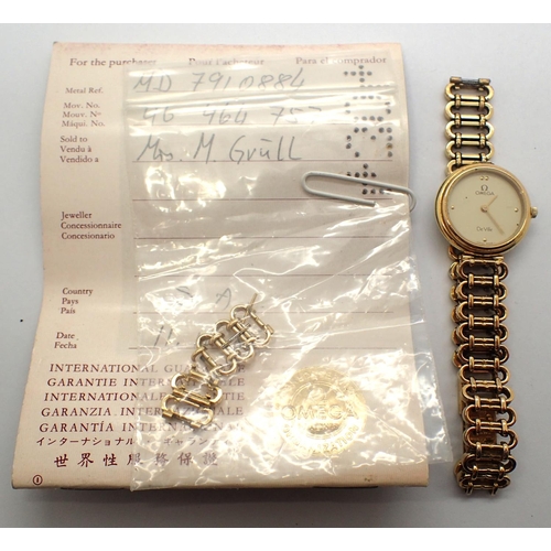 72 - Omega; ladies De Ville wristwatch, on a snapped Omega bracelet, complete with extra links. Not worki... 