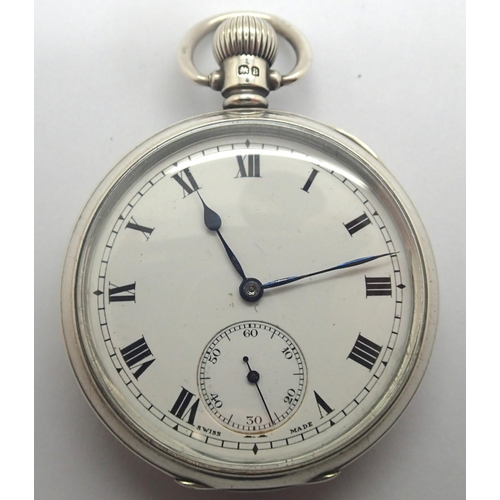 75 - Sims 17 jewel silver open face pocket watch Tavannes  style movement, Dennison case, working at lott... 