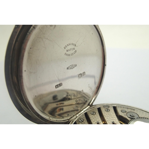 75 - Sims 17 jewel silver open face pocket watch Tavannes  style movement, Dennison case, working at lott... 