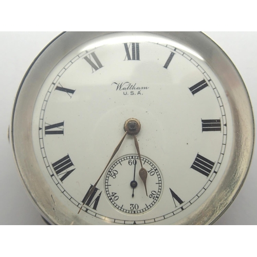 76 - Waltham silver key wind open face pocket watch, 18 size, 1883 model, AB case, with key, working at l... 