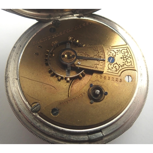 76 - Waltham silver key wind open face pocket watch, 18 size, 1883 model, AB case, with key, working at l... 