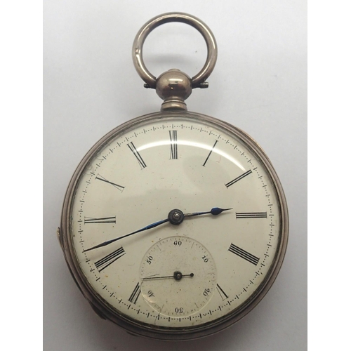 77 - Silver key wind open face pocket watch in a fine silver case, with key, working at lotting. Case D: ... 