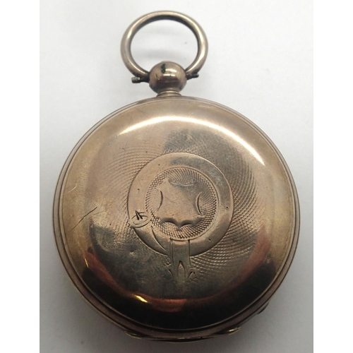 77 - Silver key wind open face pocket watch in a fine silver case, with key, working at lotting. Case D: ... 