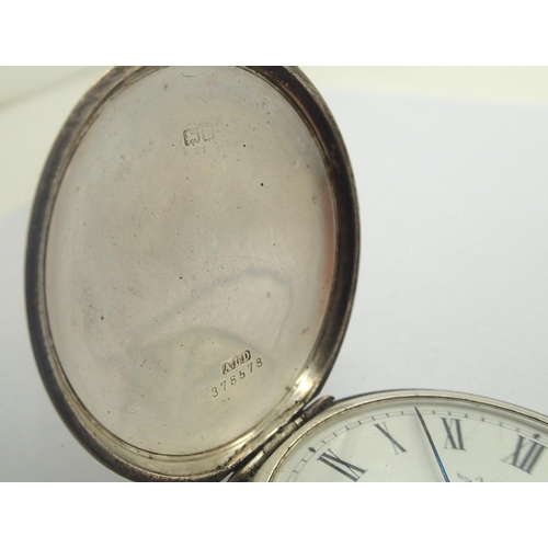 78 - Waltham silver hunter pocket watch, Traveler movement, Dennison 2oz case, working at lotting. Case D... 