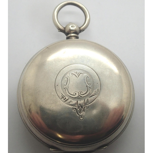 79 - Key wind silver cased pocket watch by E Wise Manchester going level movement, Birmingham silver case... 