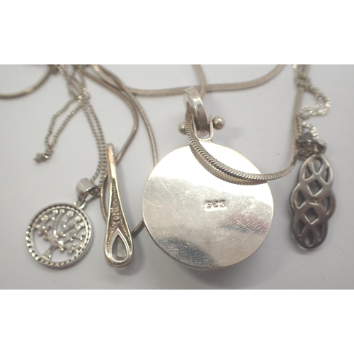 8 - Four mixed 925 silver neck chains with pendants to include two stone set examples. P&P Group 1 (£14+... 