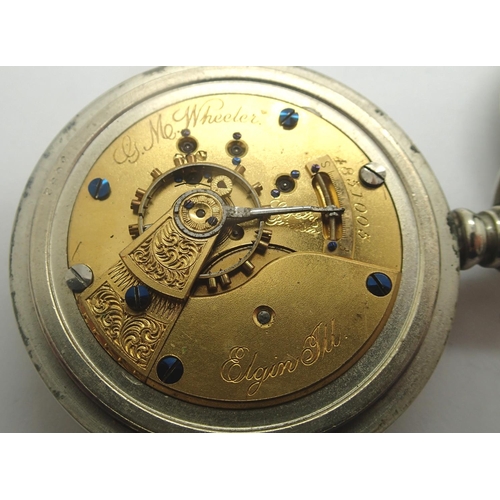 80 - Elgin 18 size 15 jewel lever set open face pocket watch, GM Wheeler model, Keystone screw back and f... 