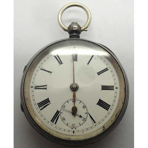 82 - English key wind silver cased open face pocket watch going barrel movement, compensated balance, wit... 