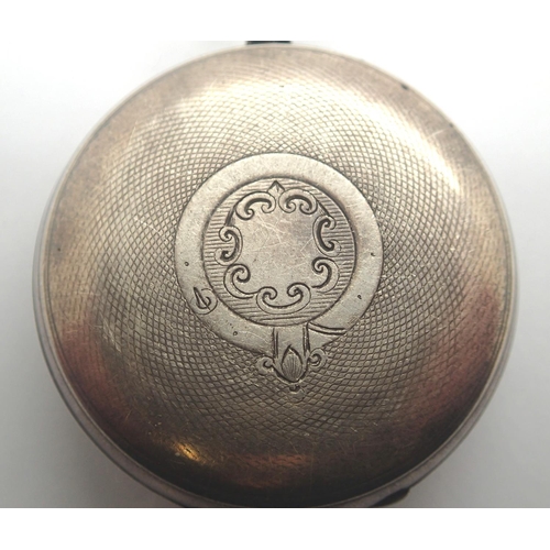 82 - English key wind silver cased open face pocket watch going barrel movement, compensated balance, wit... 