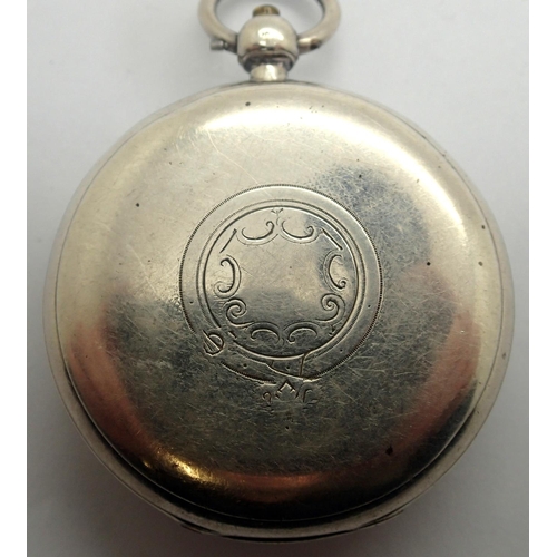 83 - Centre seconds key wind chronograph silver pocket watch, Chester silver case, with key, working at l... 