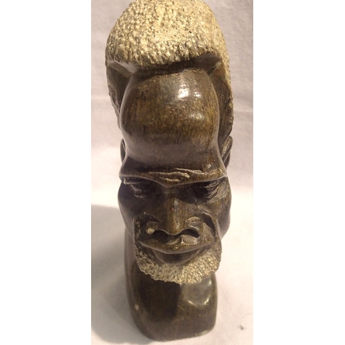 372 - Pair of carved stone African heads, tallest 23cm. Not available for in-house P&P, contact Paul O'Hea... 