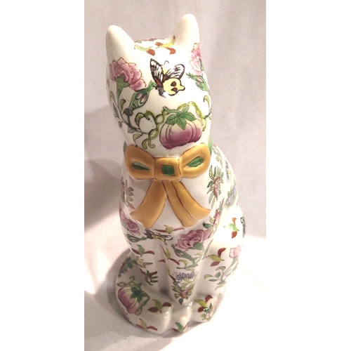 381 - Enamelled Oriental ceramic cat, H: 26 cm. P&P Group 2 (£18+VAT for the first lot and £3+VAT for subs... 