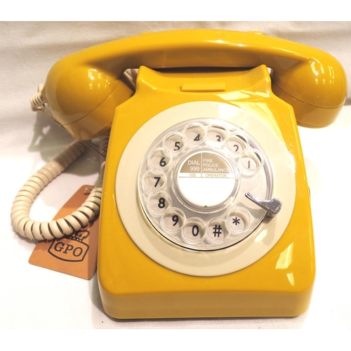 1060 - Mustard GPO746 retro rotary telephone, compatible with modern telephone banking and any standard ana... 