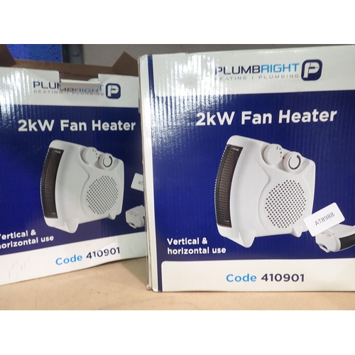 1074 - Two Plumbright 2kw fan heaters, boxed. Not available for in-house P&P, contact Paul O'Hea at Mailbox... 