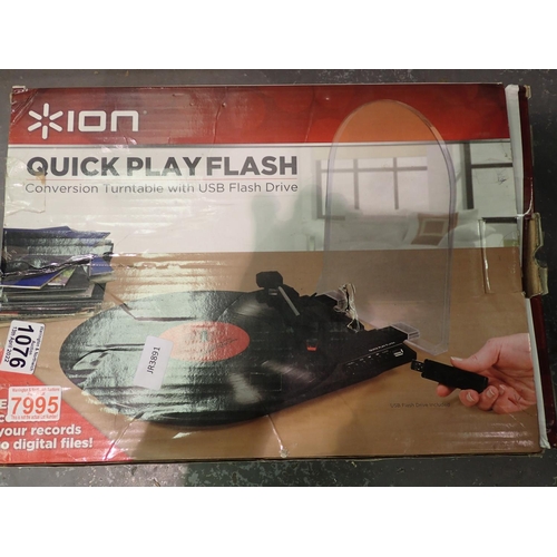 1076 - Ion Quickplay flash USB converting turntable. Not available for in-house P&P, contact Paul O'Hea at ... 