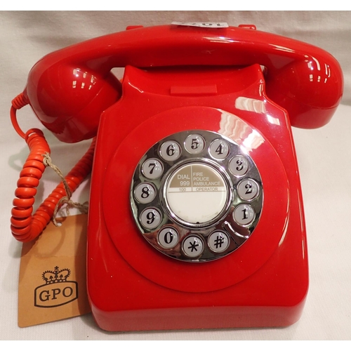 1077 - Red GPO746 retro push button phone, compatible with modern telephone banking and any standard analog... 