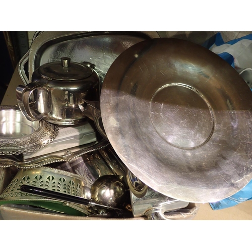 1079 - Selection of silver plated ware to include trays, teapots. Not available for in-house P&P, contact P... 