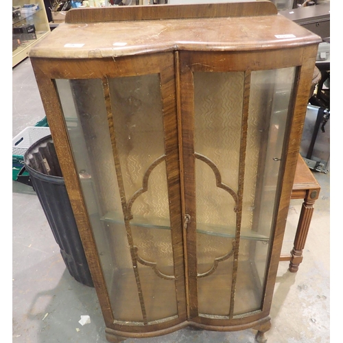 1892 - Walnut effect two door display cabinet, 60 x 30 x 115 cm H. Not available for in-house P&P, contact ... 