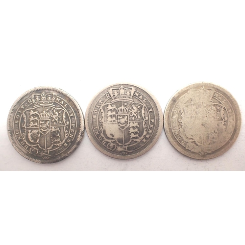 3029 - Three 1817 silver shillings of George III, mixed grades. P&P Group 1 (£14+VAT for the first lot and ... 