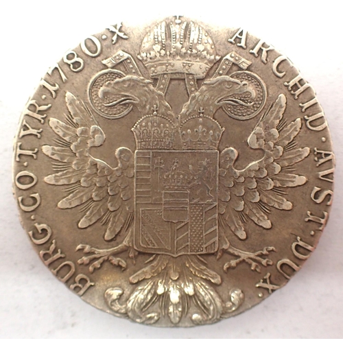 3034 - 1780 silver restrike Austrian Thaler of Maria Theresa. P&P Group 1 (£14+VAT for the first lot and £1... 