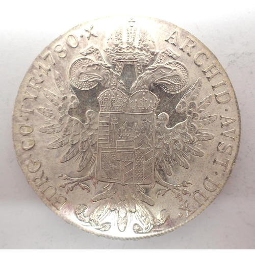 3043 - 1780 silver restrike Austrian Thaler of Maria Theresa. P&P Group 1 (£14+VAT for the first lot and £1... 