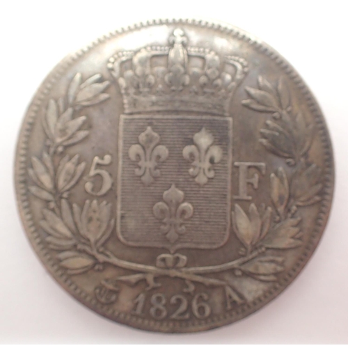 3045 - 1826 French 5 francs of Charles X. P&P Group 1 (£14+VAT for the first lot and £1+VAT for subsequent ... 