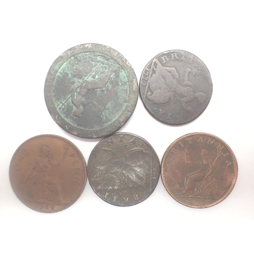 3051 - Five early milled Georgian copper coins. Group 1 (£14+VAT for the first lot and £1+VAT for subsequen... 