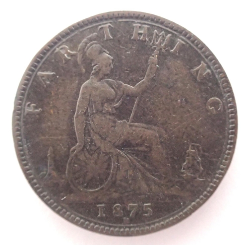 3059 - 1875 bronze farthing of Queen Victoria, Heaton Mint. P&P Group 1 (£14+VAT for the first lot and £1+V... 