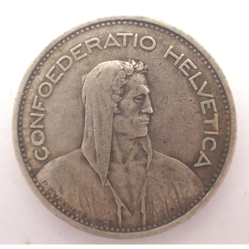 3063 - 1933 silver five francs of Switzerland. P&P Group 1 (£14+VAT for the first lot and £1+VAT for subseq... 