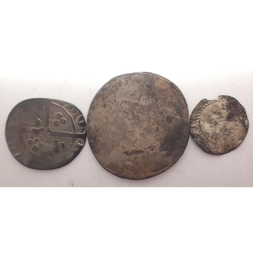 3064 - Three English hammered silver coins, halfpenny, penny and groat. P&P Group 1 (£14+VAT for the first ... 