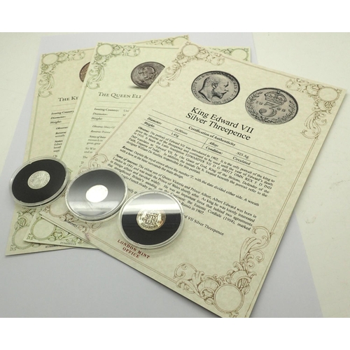 3069 - Three encapsulated silver coins with certificates. P&P Group 1 (£14+VAT for the first lot and £1+VAT... 