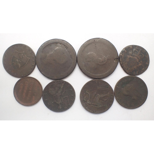 3078 - Seven Georgian copper coins and tokens. P&P Group 1 (£14+VAT for the first lot and £1+VAT for subseq... 