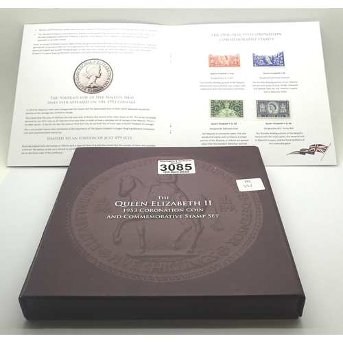 3085 - 1953 Elizabeth II coin and stamp set, 91/499. P&P Group 1 (£14+VAT for the first lot and £1+VAT for ... 