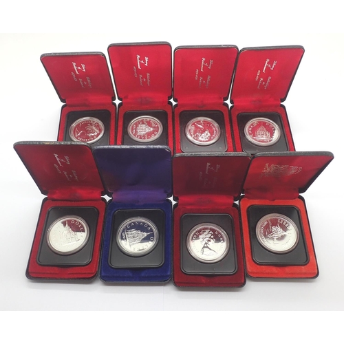 3088 - Eight cased 1976 Canadian silver proof dollars. P&P Group 1 (£14+VAT for the first lot and £1+VAT fo... 