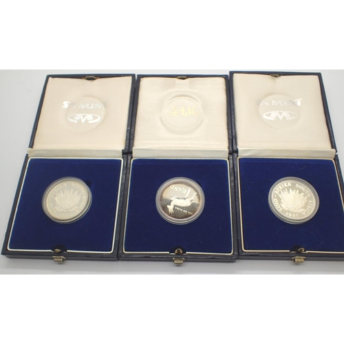 3089 - Boxed silver proof one rand coins, 1990, 1991, 1992 (3). P&P Group 1 (£14+VAT for the first lot and ... 