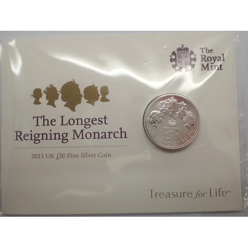 3097 - 2015 £20 silver bullion, Longest Reigning Monarch. P&P Group 1 (£14+VAT for the first lot and £1+VAT... 