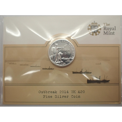 3098 - 2014 £20 silver bullion, First World War Outbreak. P&P Group 1 (£14+VAT for the first lot and £1+VAT... 