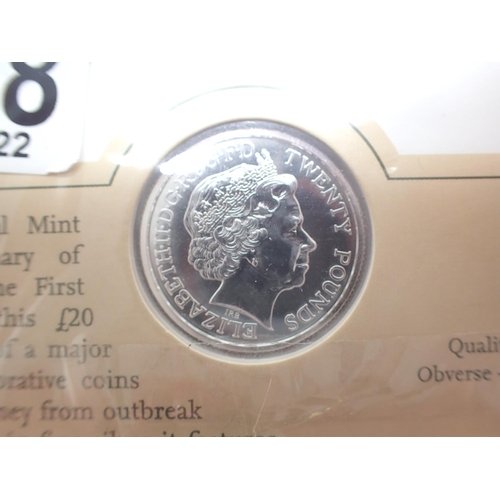 3098 - 2014 £20 silver bullion, First World War Outbreak. P&P Group 1 (£14+VAT for the first lot and £1+VAT... 