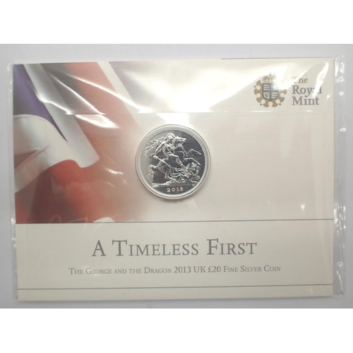 3101 - 2013 £20 silver bullion, First Ever £20 coin. P&P Group 1 (£14+VAT for the first lot and £1+VAT for ... 