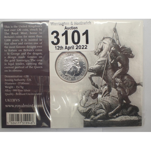 3101 - 2013 £20 silver bullion, First Ever £20 coin. P&P Group 1 (£14+VAT for the first lot and £1+VAT for ... 