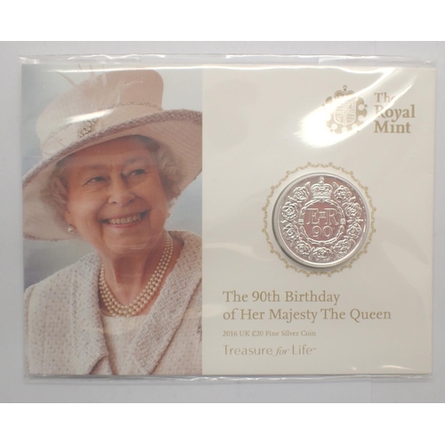 3103 - 2016 £20 silver bullion, 90th Birthday Queen Elizabeth II coin. P&P Group 1 (£14+VAT for the first l... 